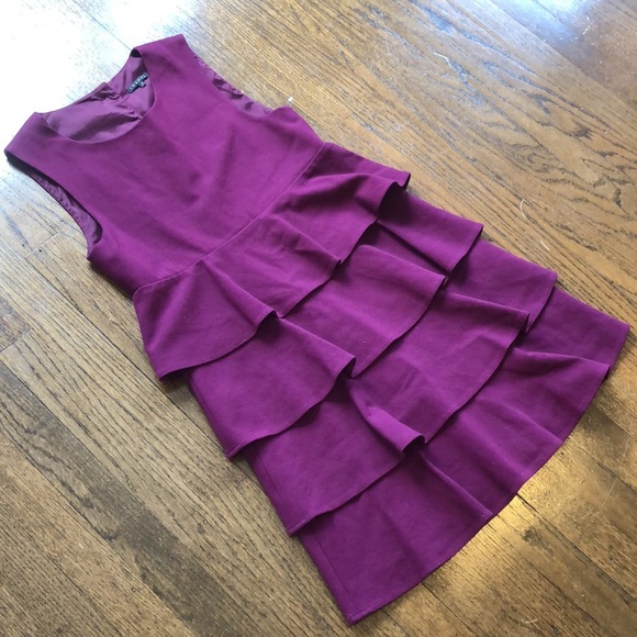 theory Eggplant Layered Tiered Whimsical Stretch Sleeveless Dress - Picture 2 of 5